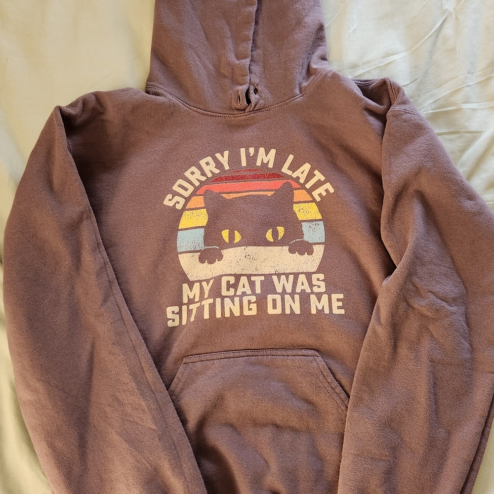 Brown Hoodie with Cat Graphic